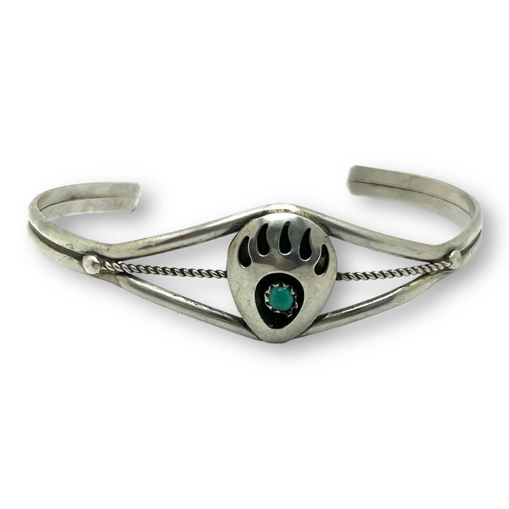 Turquoise + Silver 925 Cuff Bracelet Navajo Handmade Bear Claw Native American
